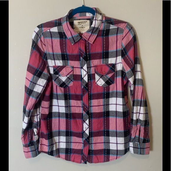 Arizona Jean Company Tops - Arizona Jean Co Snap Front Flannel Shirt Black Pink Red Plaid Size Medium Womens